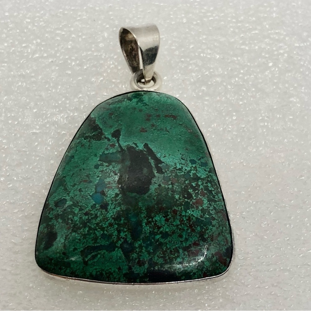 Vtg Sterling Silver Chrysocolla Stone Pendant - Huge / 2” / 19 grams